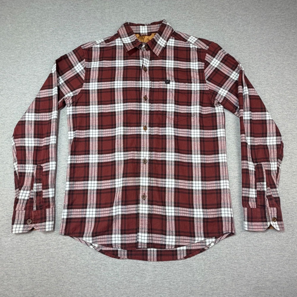 Pladra Mens Flannel Shirt Red White Plaid Deer Lining Cotton Small Button Up